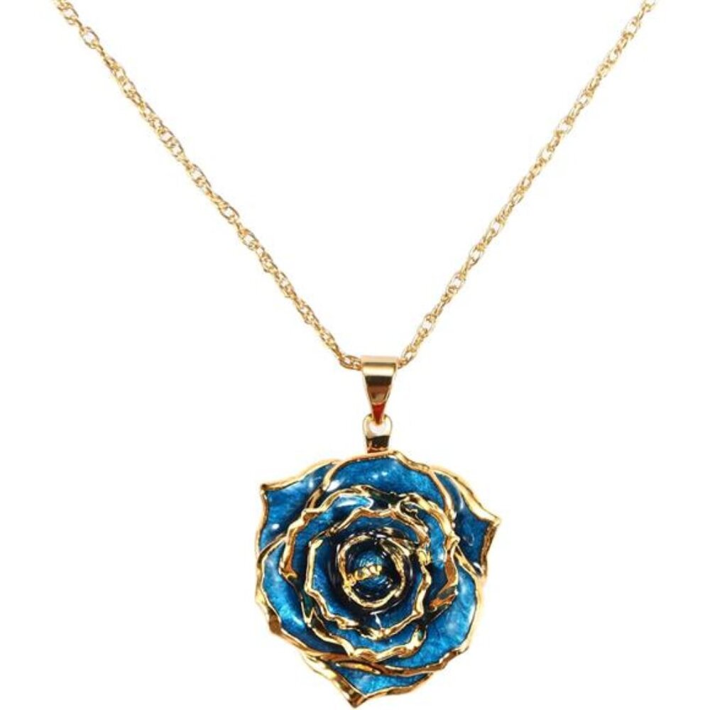 24K Gold Dipped Real Rose Necklace Pendant Jewelry Gifts for Women Mom Wife
